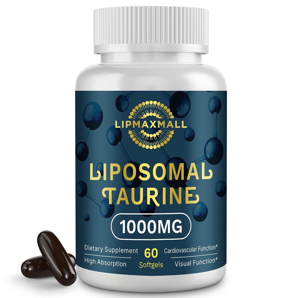 Liposomal Taurine Supplement 1000mg, Høj Absorption Aminosyre til hjerte, nerve, hjerne, Visual (60 Softgels - 1 Pack)