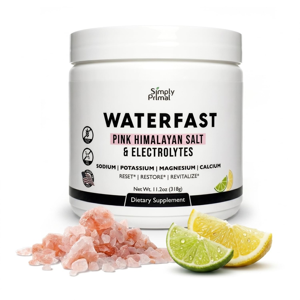 WATERFAST Keto Electrolyte Powder for fasting og hydrering - Lemon Lime Flavor 124; Pink Himalayan salt (natrium), kalium, Magnesium, Calciumstearat 124; Sugar Free, Gluten Free, Soy Free