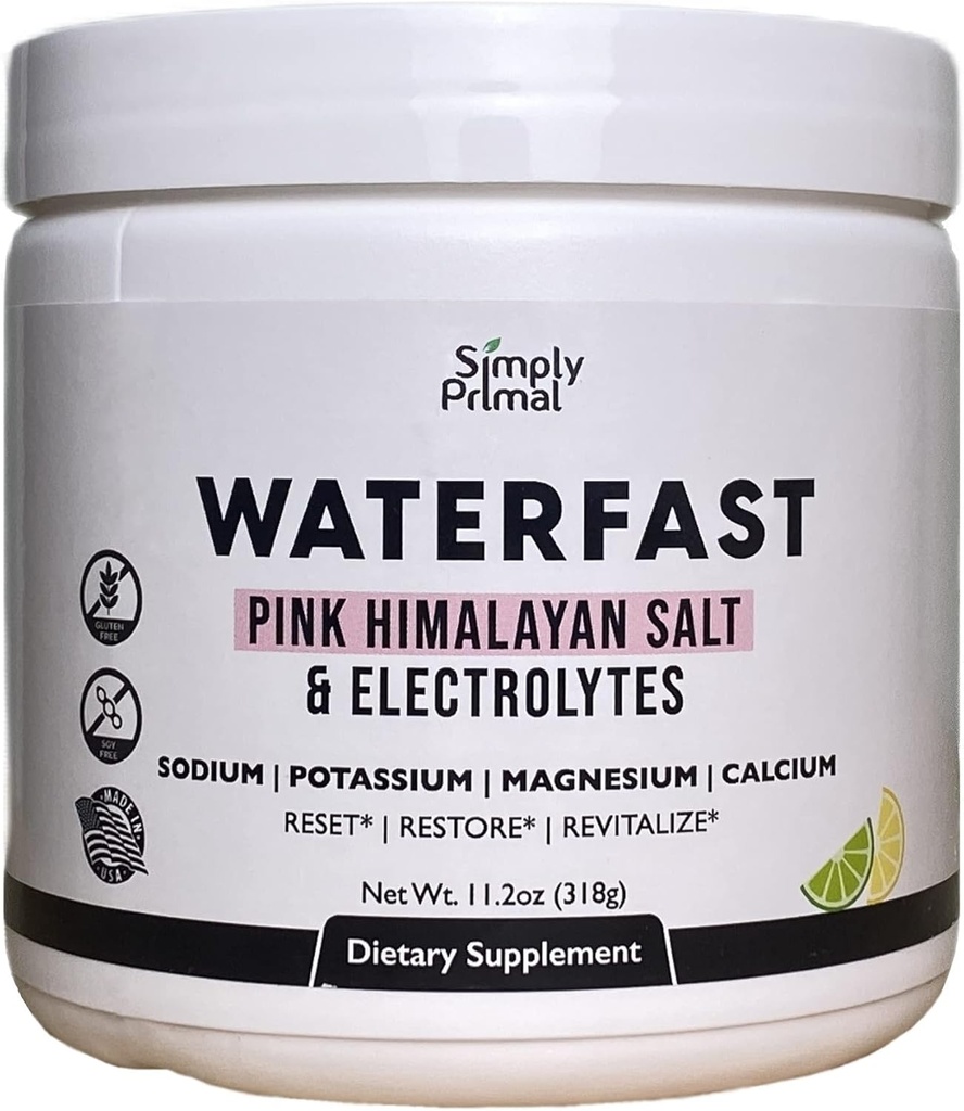 WATERFAST Keto Electrolyte Powder for fasting og hydrering - Lemon Lime Flavor 124; Pink Himalayan salt (natrium), kalium, Magnesium, Calciumstearat 124; Sugar Free, Gluten Free, Soy Free