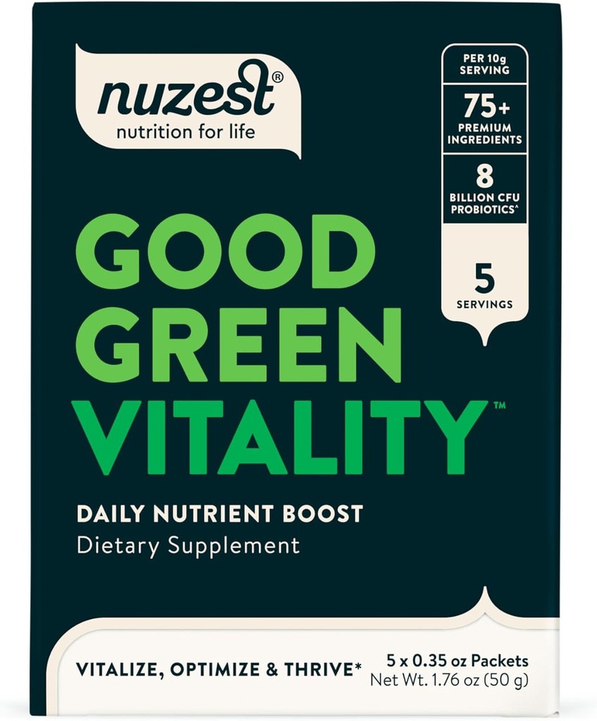 Nuzest Green Powder Good Green Vitality - Vitamin, Minerals & Superfoods - Vegan Multivitamin Supplement 10g (pakke med 5)