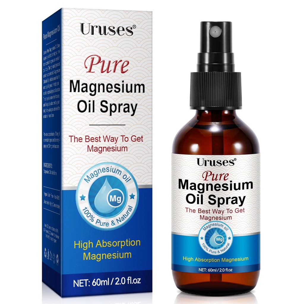 Pure Magnesium Oil Spray, Magnesium Oil for Feet, Tematisk Magnesium Spray Glas Flaske, Magnesium Spray til Feet, Magnesium Body Spray, Let at Absorb & Brug -2.0 oz