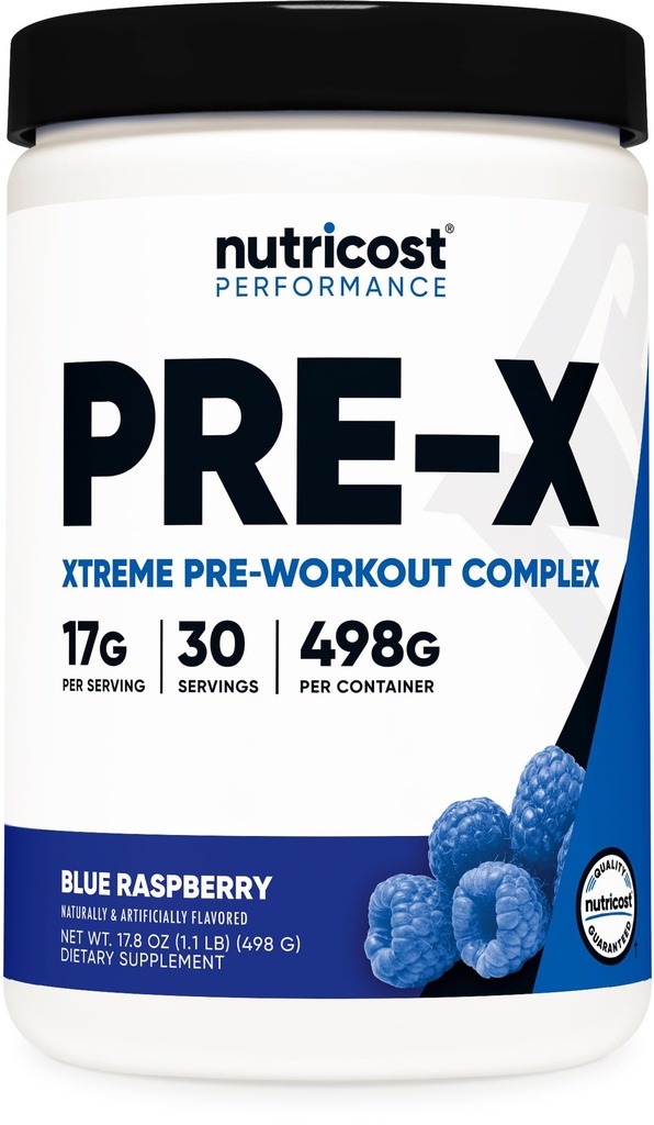 Nutricost Pre- X Xtreme Pre- Workout Powder Complex, Blå Hindbær, 30 Servering, Vegetarisk, Non- GMO og Gluten Gratis