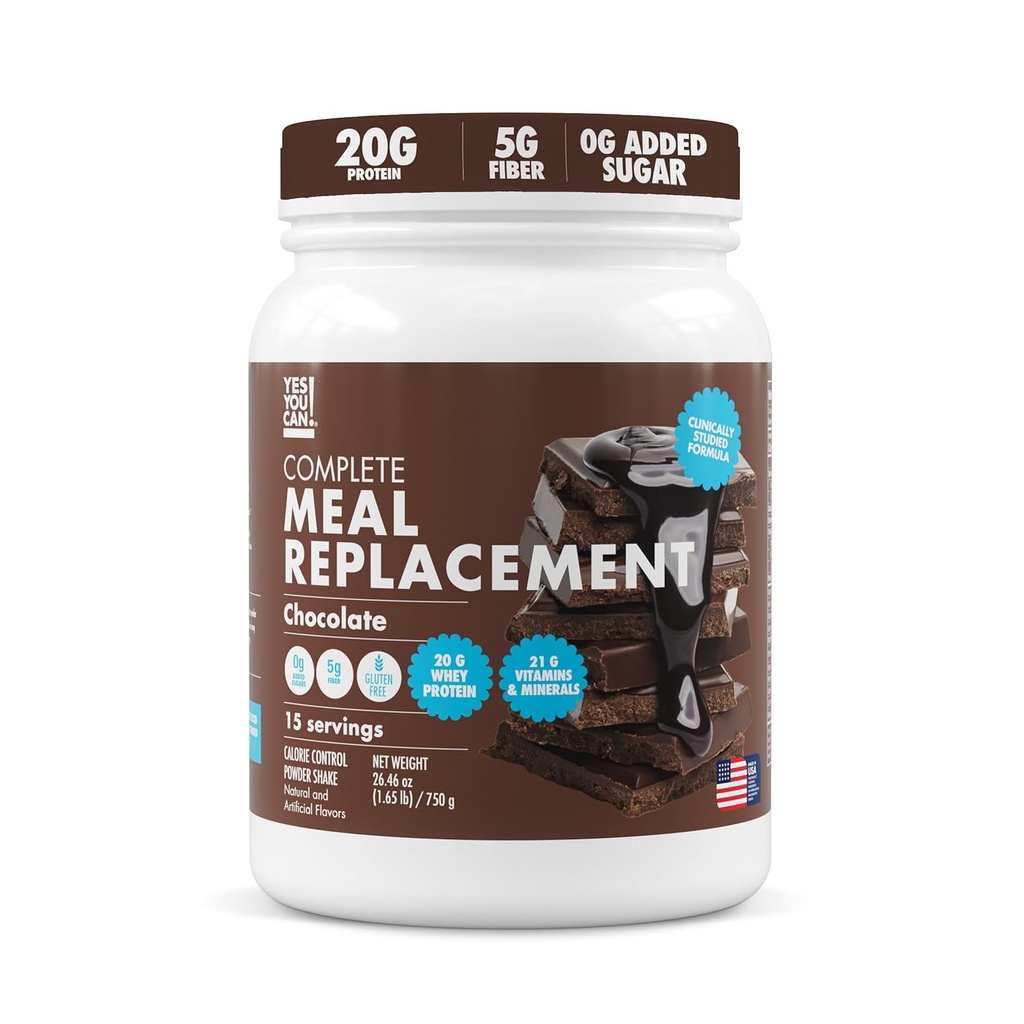 Ja, du kan! Måltidserstatning Ryst - 20G Protein, 5G Fiber, 21 Vitamin & Min, 0G Tilsat sukker - Måltidserstatning Protein Pulver - Komplet All- in- One Nutrition - 15 Servere (chokolade)