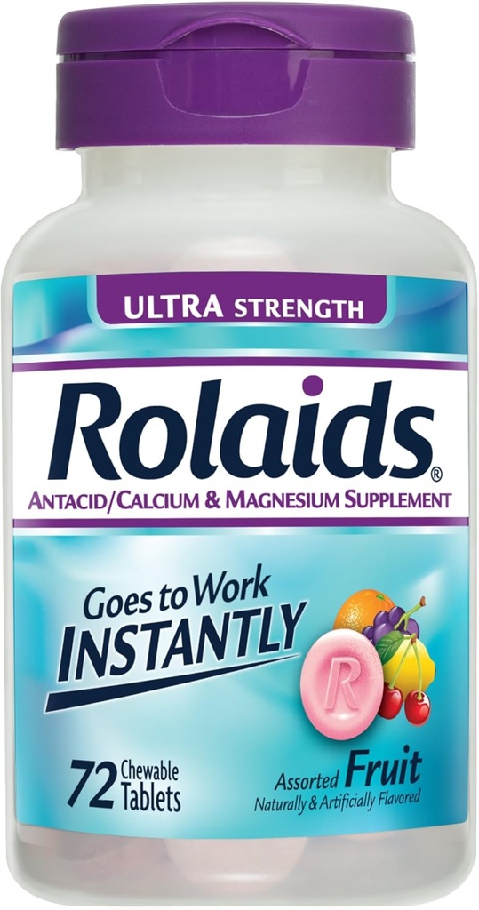 Ruller Antacida Calcium & Magnesium supplement Ultra Styrke tabletter, Frugt 72 ea