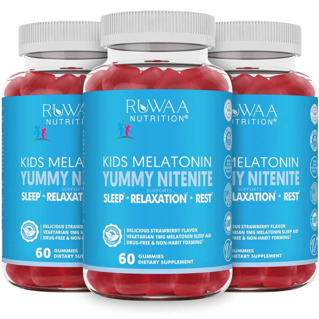 Melatonin 1mg Gummies for Kids, Safe, Drug- Free & Effektiv Natural Sleep Aid Supplement til Børn. Kids 1mg Melatonin Gummy, Gluten- Free Vegetar Restful Sleep Products for Age 4 +. 180 ct (3)