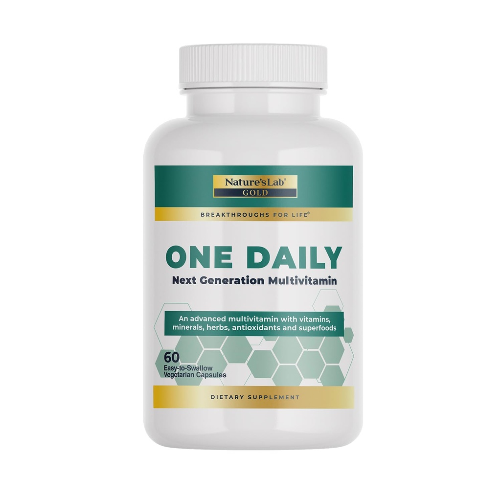 Nature 's Lab Gold One Daily Multivitamin - Indeholder 19 essentielle vitaminer og mineraler, herunder C-vitamin, D3 & Zink - 60 kapsler (2 måneders forsyning)