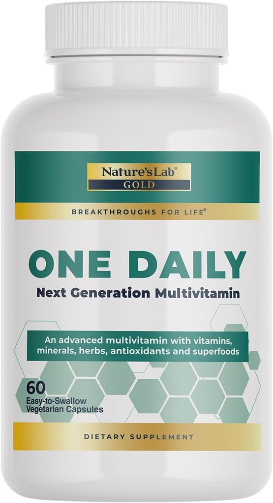 Nature 's Lab Gold One Daily Multivitamin - Indeholder 19 essentielle vitaminer og mineraler, herunder C-vitamin, D3 & Zink - 60 kapsler (2 måneders forsyning)
