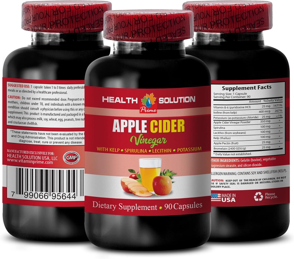 Apple Cider Vinegar Hair Products - Apple Cider Vinegar Advanced Complex with kelp, spirulina, Lecithin - Lecithin kelp b6, Klamath Blue Green Algae, Digestion Support Supplement - 1 Bottle 90 Caps