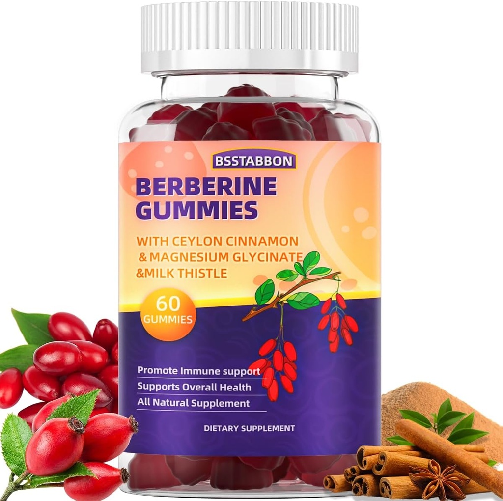 Berberine Gummies med Berberine HCL, Ceylon Kanel, Magnesium Glycinate immunsystem Støtte til mænd og kvinder 60Gummies