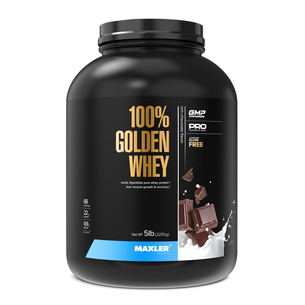 Maxler 100% Golden Whey - 22g protein per servering - High Protein, lav fedt, lav Carb, Komplet Aminosyreprofil - Rich Chocolate Protein 5 LB
