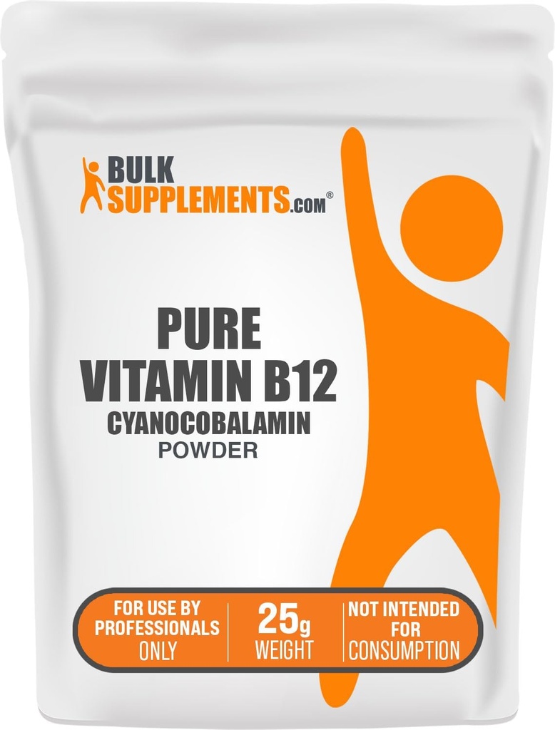 Bulkadditions.com Pure Vitamin B12 Powder - som Cyanocobalamin, vitamin B Kosttilskud, Cyanocobalamin B12 Supplement - Pure Product, Multiple Servering, 25g (0,88 oz) (pakke af 1)