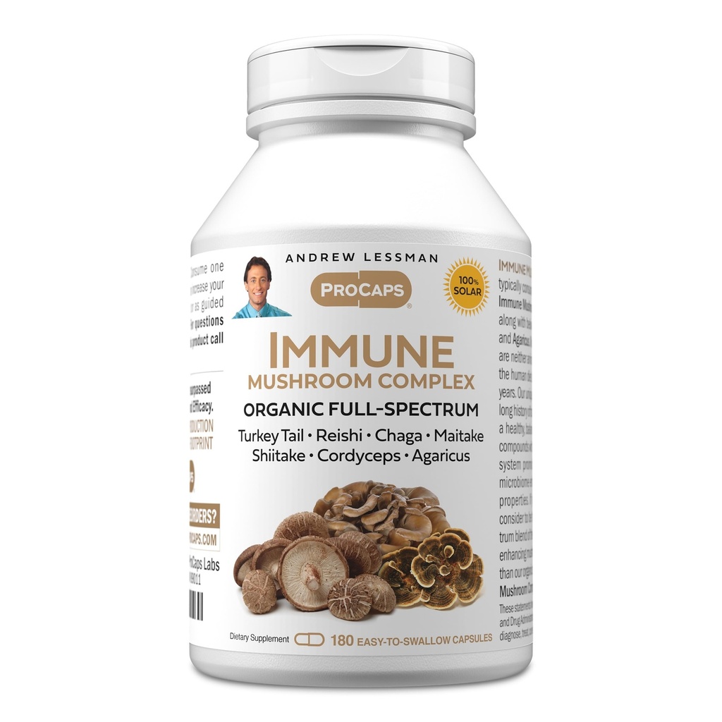 ANDREW LESSMAN immun champignon kompleks 180 kapsler - Organic Full Spectrum Blend of Seven champignons - Understøtter sund immunfunktion - Ingen tilsætningsstoffer. Svampe Kompleks supplement