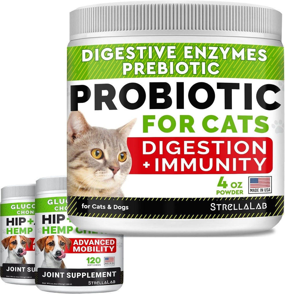 4oz Probiotika Pulver + 240ct Hemp Glucosamin Fælles tillæg Bundle - Relieves Diarré + fælles smertelindring - fordøjelige enzymer + Prebiotika + Omega 3, Hempolie + Chondroitin, MSM - Made in USA