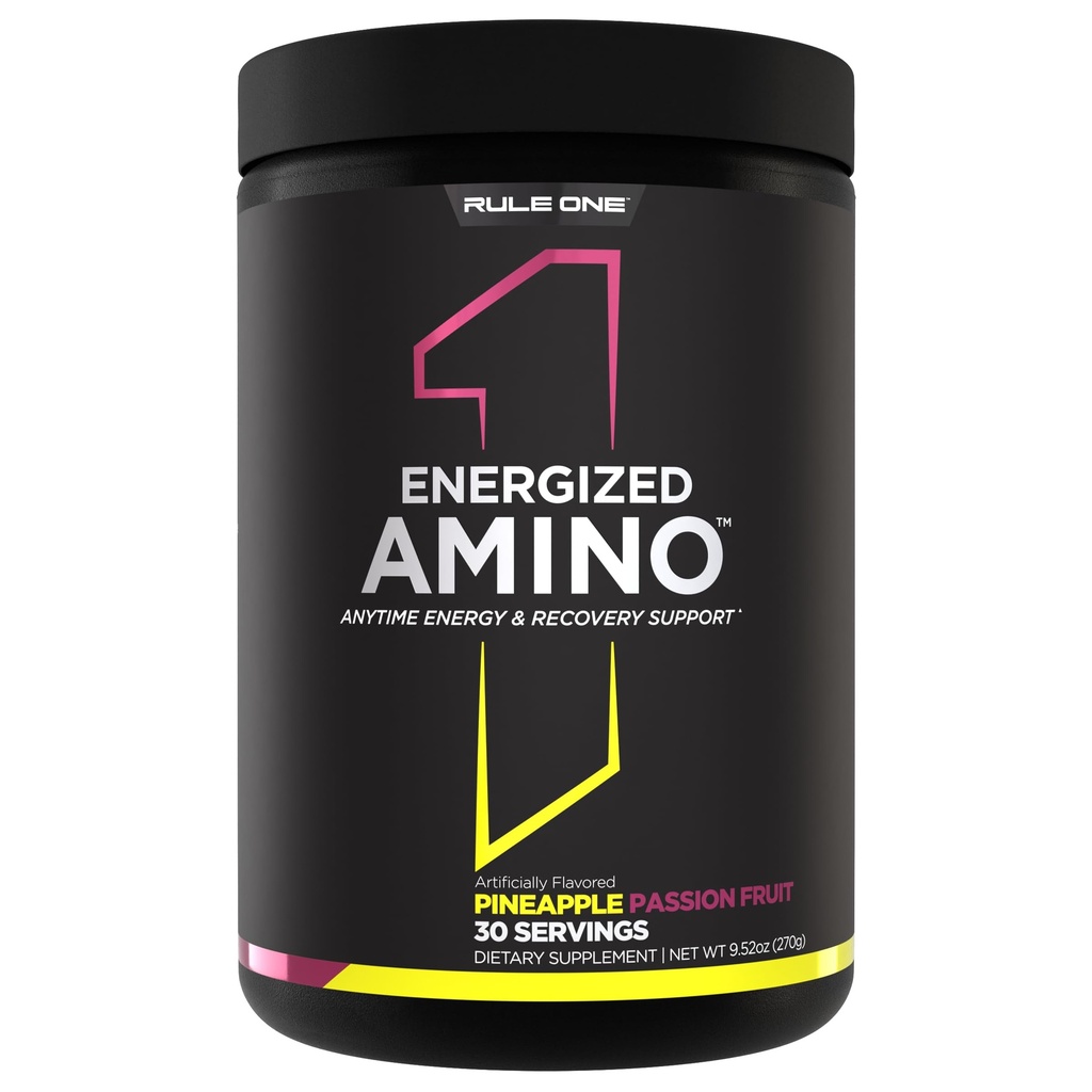 Regel 1 Proteiner Energized Amino - Anytime Energy & Recovery Support med BCAAs, Glutamin, Citrullin, Beta Alanine, Koffein fra grøn kaffe & Tea Leaf Ekstrakter (30 Servering, Ananas Passionsfrugt)