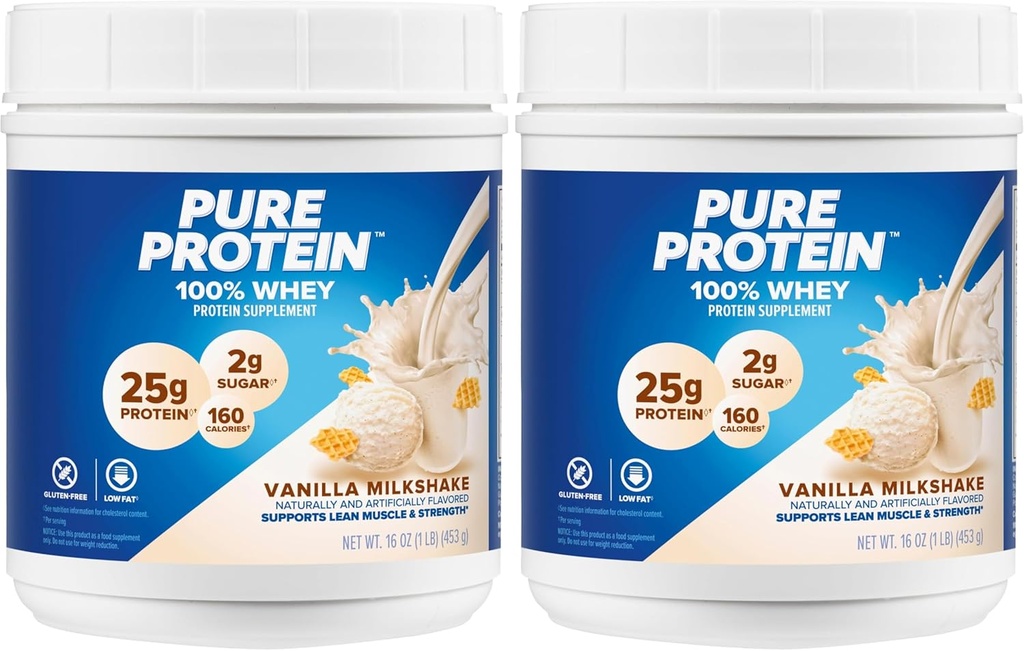 rent protein pulver - Whey, høj protein, lavt sukker, glutenfri, Vanilla Cream Flavor - 1 LB (Packaging May Vary) (pakke med 2)