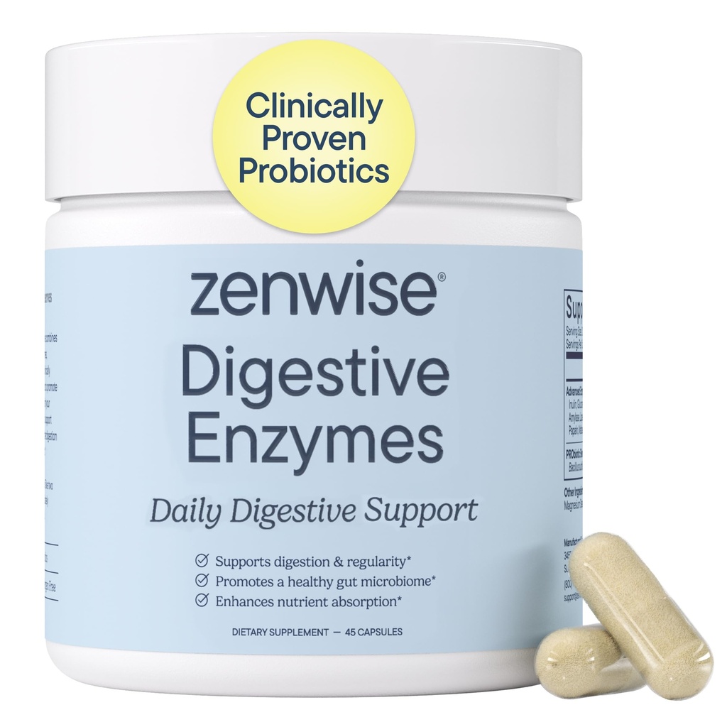 Zenvise sundhed fordøjelsesenzymer til Gut Health & Bloating Relief - Multi enzymer fordøjelse tillæg med Probiotika, Bromelain & Papaya til fordøjelsesstøtte - Mænd og kvinder - 45 Greve