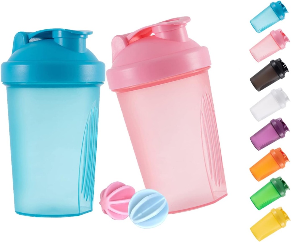 Shaker Flaske Protein Shakes og 16- Ounce / 400ML Shaker- Flaske med Whiske Bolde, Non- BPA plast (Blue + Pink (2PCS))