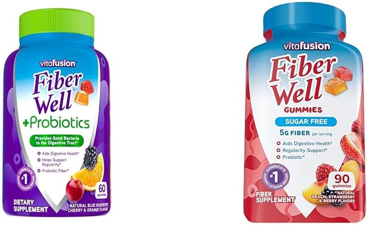 Viafusion Fiber Well + Probiotika Gummier for voksne, 60 Grev Sukker Free Fiber Gummies, 90 Greve