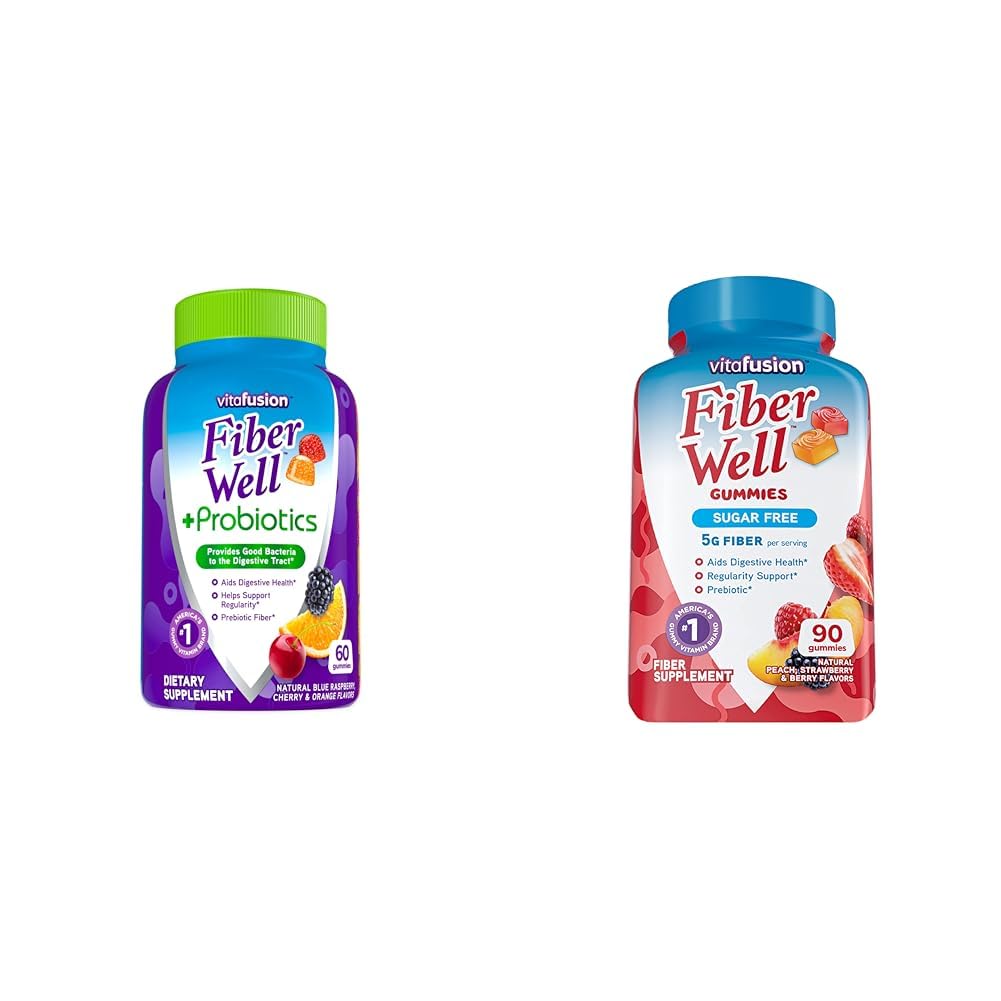 Viafusion Fiber Well + Probiotika Gummier for voksne, 60 Grev Sukker Free Fiber Gummies, 90 Greve