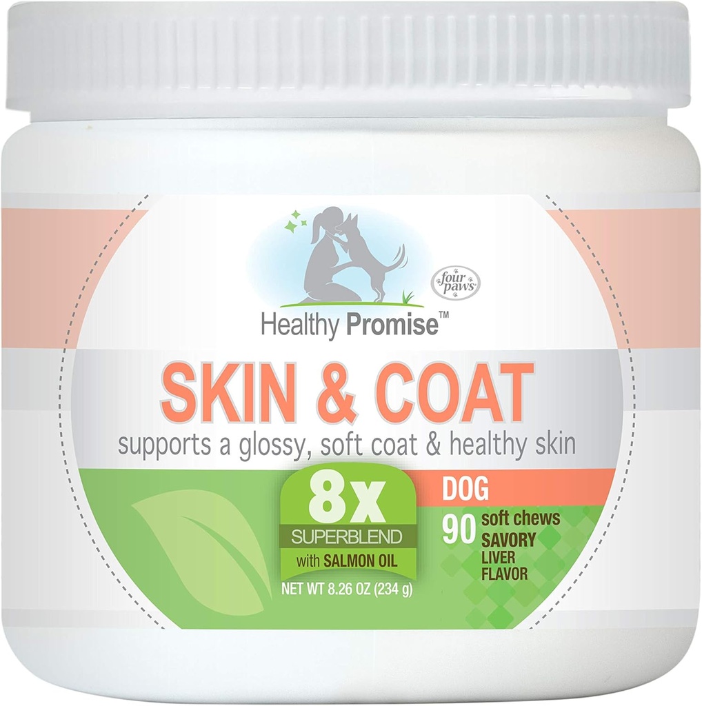 Four Paws Healthy Promise Dog Supplements for Skin and Coat Soft Chews 90 Count