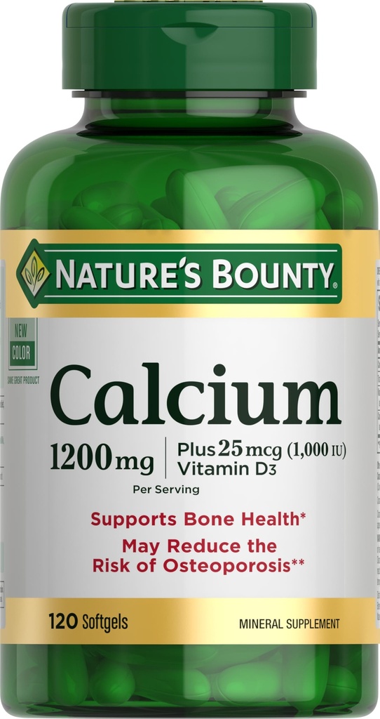 Nature 's Bounty Calcium 1200 mg med 1000 IE D3- vitamin - ben- health softgel, Calcium og D-vitamin supplement, Gluten Free, 2 softgel per dag, 120 ct (pakning med 1)