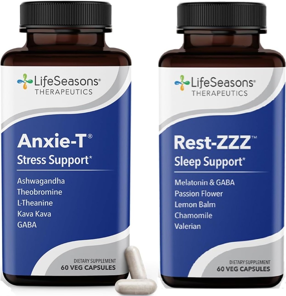 LifeSeasons Anxie- T med Rest- ZZZ - Understøtter Mood & Full Night 's Sleep - naturligt lette muskelspænding & rastløshed - 120 kapsler