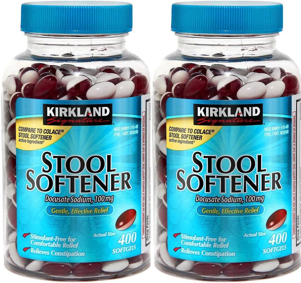 Kirkland Signature Afføringsmiddel Docusate Natrium 100 Mg, 800 Softels / 2Bottle