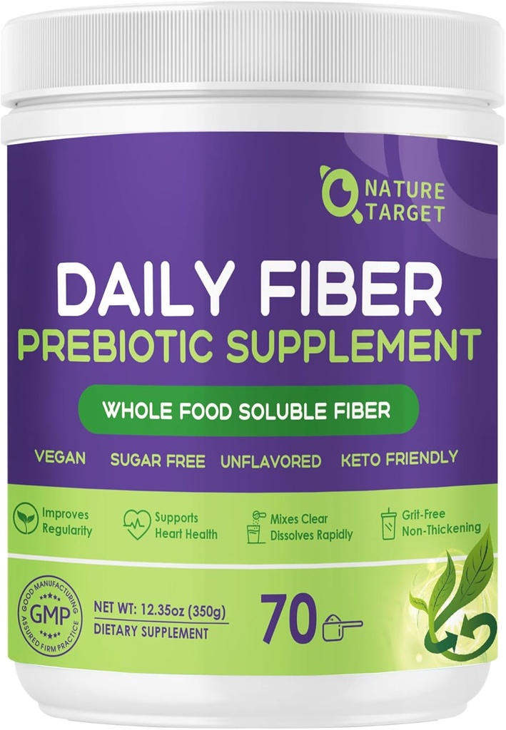 Daily Fiber Supplement - Soluble Prebiotic Fiber Powder for Gut Health, Whole Food High Fiber for Digestive Health & Regularity, Unflavored Clear Mixing Powder, Gluten & Sugar Free, Keto - 70 Servings