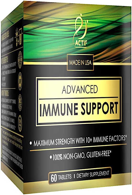 Aktif avanceret immunforsvar med 10 + Faktorer for Immunitet Booster - 100% Natural, Non- GMO, 60 tæller