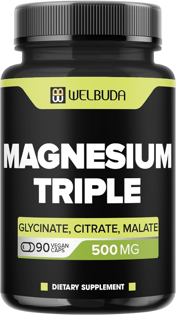 20% Renset Magnesium Triple Complex - 500 mg Magnesium Glycinat, Malat & Citrate for Muscles, Komfortabel Mood, og Energiproduktion - 90 kapsler - giver 100 mg Elemental Triple Magnesium