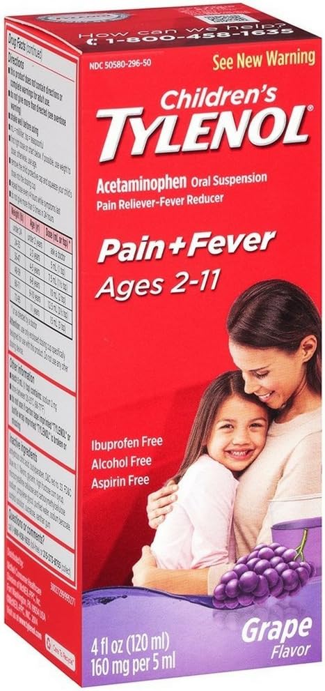 TYLENOL Børns Oral Suspension Grape Splash Flavor 4 oz (pakning med 4)