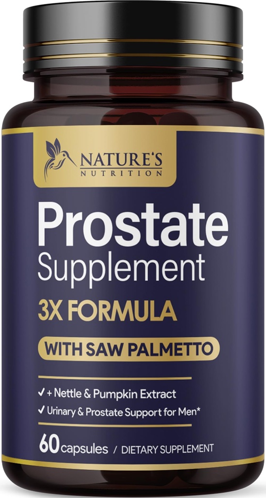 Prostata sundhed kosttilskud til mænd 1000mg - 3X Styrke med Saw Palmetto Blend Stinging Nettle Root & Græskar frø Support Complex - Understøtter Badeværelse Trips Prostate & Urinary sundhed - 60 kapsler