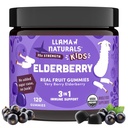 Llama Naturals Elderberry Gummies for Kids, Vegan, Organic Immunoid Support Supplement med C-vitamin og zink, Toddler Real Fruit Gummy Vitaminer for Immunitet, Chewable, Ingen tilsat sukkerrør, 120 Ct