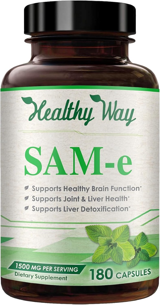 1500mg SAM- e Supplement - Høj styrke S- Adenosyl- L- methionin kapsler 1500mg per servering for hjerne lever og mad støtte - ikke-GMO høj absorption samme tillæg (60 Servere)
