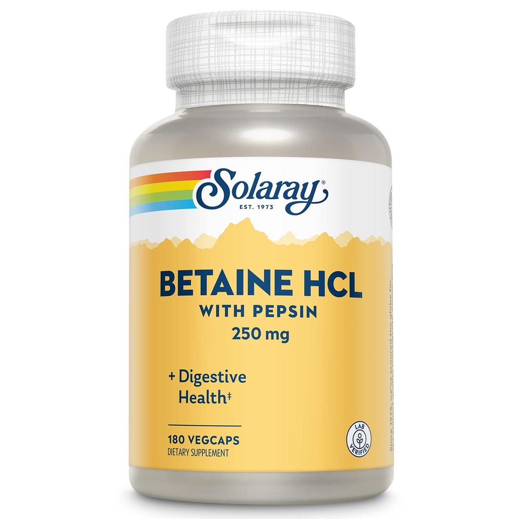 Solaray - HCl med Pepsin - 250 mg - 180 kapsler