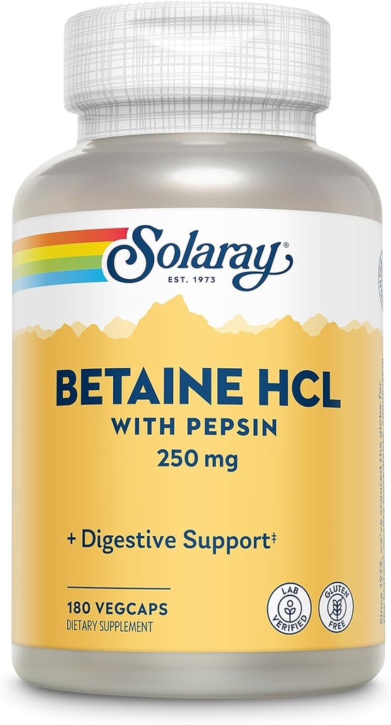 Solaray - HCl med Pepsin - 250 mg - 180 kapsler