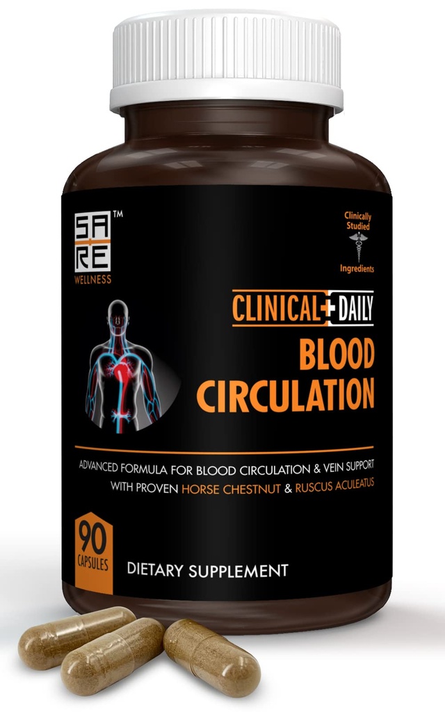 Klinisk daglig blodcirkulation supplement. Slagtere Brun, Horse Chestnut, Cayenne, L- Arginin, Diosmin. Herbal Varicose Vein Behandling. Stakkels cirkulation og Vein Support. 90 Kapsler