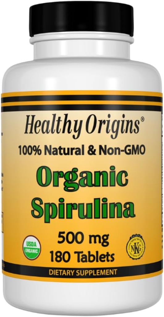Sunde Origin Spirulina, 500 mg (Organic) - Organic Spirulina Tablet med vitamin A & vitamin B12 - Kosher Certified - Vegan, Non- GMO, og Gluten- Free Spirulina Pill - 180 tabletter