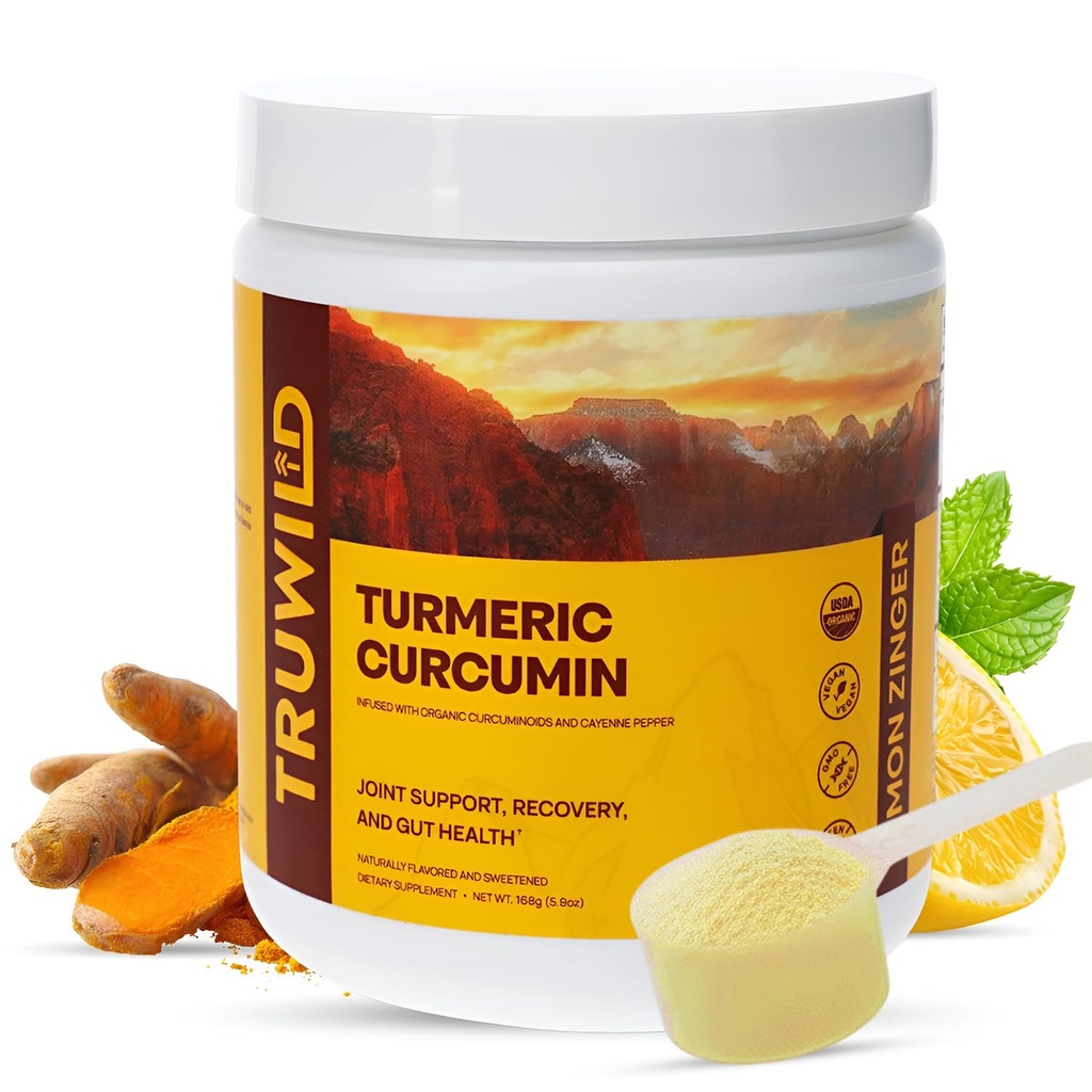 TruWild Vegansk gurkemeje Curcumin drik Mix pulver med økologiske curcuminoider Sort peber Ginger til støtte Wellness og fælles sundhed, Alle naturlige lavet i USA, 20 Servere