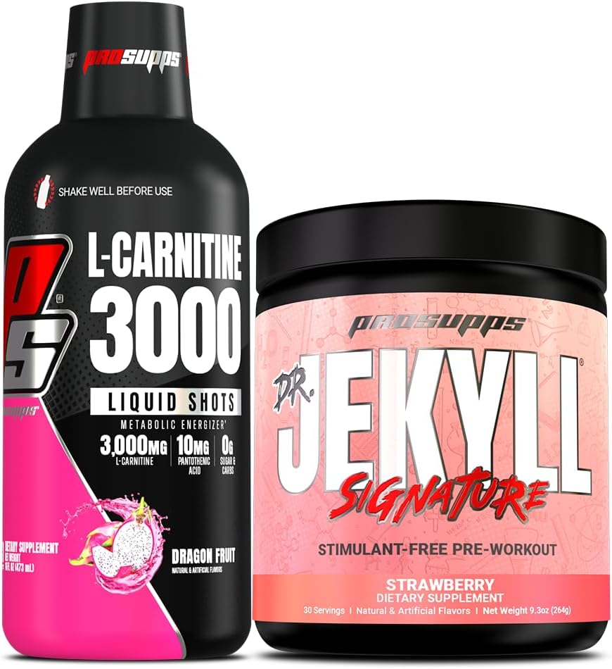 PROSUPPS L- Carnitin 3000 Stimulant Free Liquid Shots (31 Servere, Dragon Fruit) og Mr. Hyde Signature Series Pre- Workout Energy Poweded Drikke (30 Servere, Jordbær) Bundle