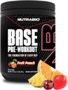 NutraBio Base Pre-Workout Powder 200mg Caffiene, Sustained Energy, Focus, Endurance, Pump, Sugar Free, Clean Preworkout for Men and Women - Beta Alanine, L-Tyrosine, 30 Servings - Fruit Punch