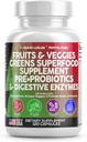 Rene nukleosteroider Frugt og grøntsager Supplement Reds & Green Superfood - Balance på over 70 Frugt & Vegetabilske Kosttilskud Kapsler med Probiotika Prebiotika Digitale enzymer - 120 Ct USA