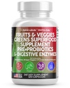 Rene nukleosteroider Frugt og grøntsager Supplement Reds & Green Superfood - Balance på over 70 Frugt & Vegetabilske Kosttilskud Kapsler med Probiotika Prebiotika Digitale enzymer - 120 Ct USA