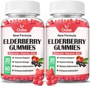 Organic Elderberry Gummies for Kids and Voksen - Sambucus Black Elderberry Gummies + Zink og C-vitamin & D3 Support Immunforsvar Muscle Strength Dental Health [60 Greve (pakke af 2)]