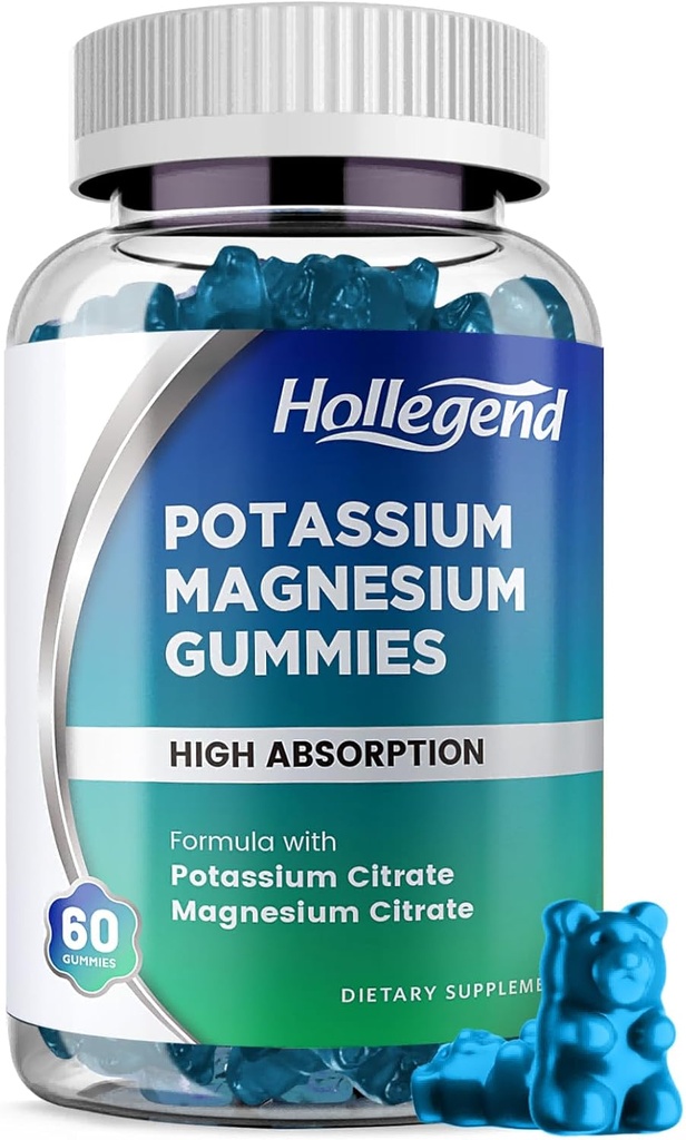 Kalium Magnesium Gummier, Høj Absorption Kalium Citrat 99mg Magnesium Citrat 180mg, Chewable Gummy Kosttilskud til ben kramper og muskel, 60 Tæl