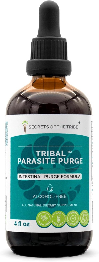 Hemmeligheder af Tribe Tribal Parasite Alkohol- Free Extract, High- Potency Herbal Drops, Tincture Made of Cranberry, Hvidløg, Black Walnut, OSHA, Wormwood, Pumpkin. Intestinal udrensning formel 4 oz