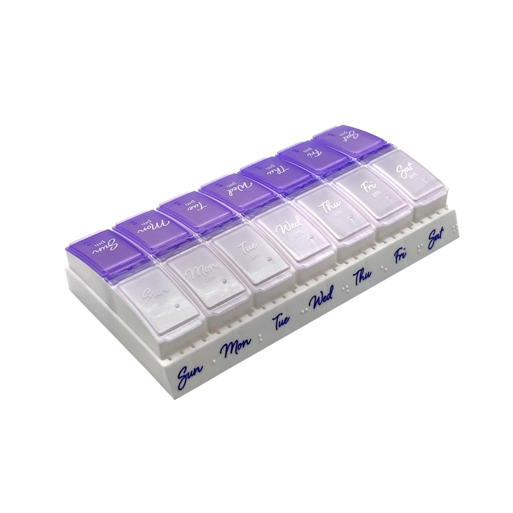 Ezy dosis Weekly (7-dag) Daily Pill Case, Medicine Planner, Vitamin Organizer, 2 gange om dagen AM / PM, Små Pop- out Compartments, Gigt Friendly, Let at bruge, Pearlescent og Lavendel Lids, BPA Gratis