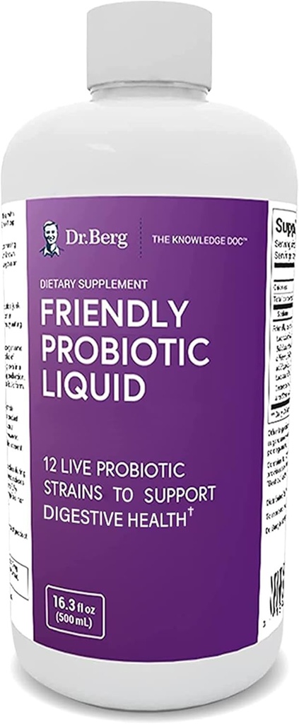 Dr. Bergs venlige Probiotiske Væsketilskud drikke mix w / 12 Live Probiotika Strops & Lactobacillus Acidophilus - fordøjelsesmæssig sundhed, immunsystem & Gut Støtte til mænd kvinder & børn -1 måned Supply