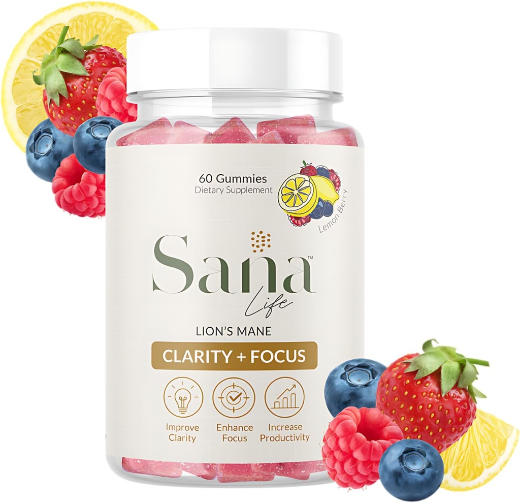 Organic Lion 's Mane Mushroom Supplement Gummies - Daily Brain Health Boost for Clarity, Fokus & Produktivitet - Lækker Lemon Berry Flavor - 30 Servere