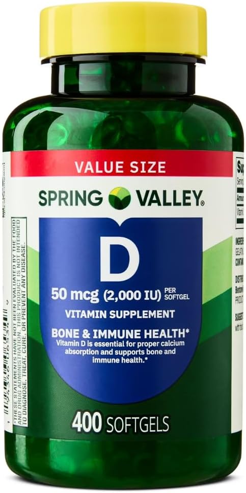 Spring Valley Vitamin D3 Supplement Softgels, 2000 IE, 400 Greve - nyt udseende